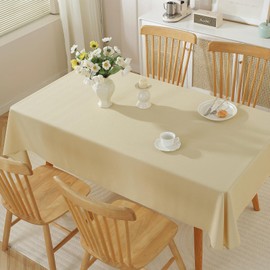 meioro Table Cloth Wipe Clean Tablecloth, Rectangle Water Resistant Tablecloths, Waterproof Decorative Polyester Table Cover Protector for Home Kitchen Party Indoor Decorations(Beige, 120×160cm)