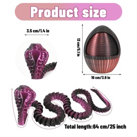 25.2'' 3D Printed Snake with Egg Crystal Snake Fidget Toys Inside Articulated Mystery Snake in Egg Flexible Joints Animals Surprise Eggs Adults Executive Desk Office Decor Easter (Laser/Black Red)