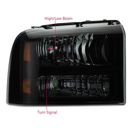 G-PLUS Headlights Assembly, Compatible with 2005-2007 Ford F250 F350 Super Duty bumper Headlamp, Smoky lens Black Housing Amber Reflector