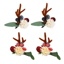 Healvian 2 Pairs Reindeer Hair Clips Adorable Antler Headwear with Flowers Berries Lightweight Comfortable Christmas Hair Accessories for Adults for Parties Daily Wear