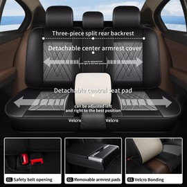 YORKNEIC Seat Covers for Dodge Journey 2011-2020: 5 Seats Breathable Leather Car Seat Covers Full Set - Compatible Airbag & with Lumbar Support (2 Row 5 Seat, Black & Grey)