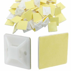 GUMIFA 100 PCS Cable Zip Tie Mounts,1" Wire Clips Organizer Holders White Adhesive Mounting Squares for Nylon,Cars,House,TV Cables,Computers