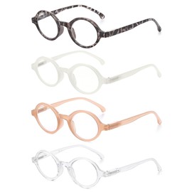 JM Set of 4 Retro Round Reading Glasses Spring Hinge Readers Men Women Glasses for Reading 4 Pack Mix +1.25