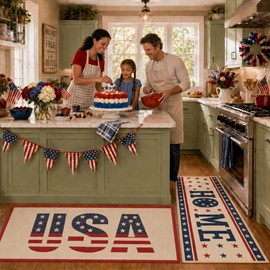 pldnhzua 3 Pcs 4th of July Patriotic Kitchen Mat and Rugs Sets Non Slip Red White Blue Kitchen Floor Mat (Independence Day)