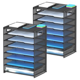 OUTWOLF 2-Pack 8 Tier Paper Organizer Letter Tray, Mesh Desk File Organizer with Shelves and Sorter, Black