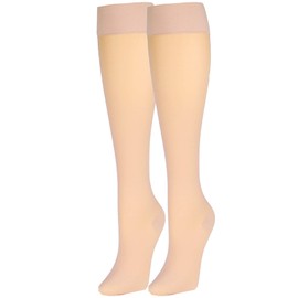 NuVein Sheer Compression Stockings, 30-40 mmHg Support, Knee Length, Closed Toe, 20 Denier, Beige, Large