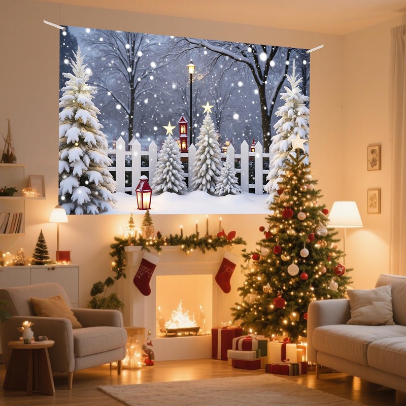 Christmas Photography Backdrop Glitter Snowy Forest Pine Tree Background Xmas