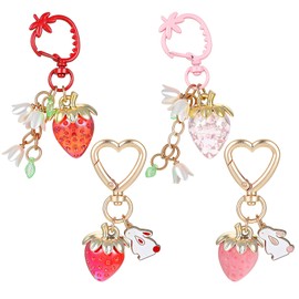 MBAIYO 4Pcs Cute Strawberry Keychains,Strawberry Shortcake Bag Charms Fruit Key Chain Purse Bag Charm Accessories Decors Gifts for Women