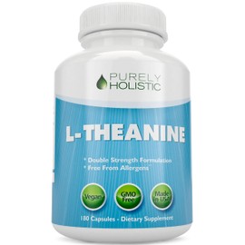Purely Holistic L-Theanine 200mg (Double-Strength), 180 Vegan Capsules, 6 Month Supply, Non GMO & Gluten Free Ltheanine Vitamins