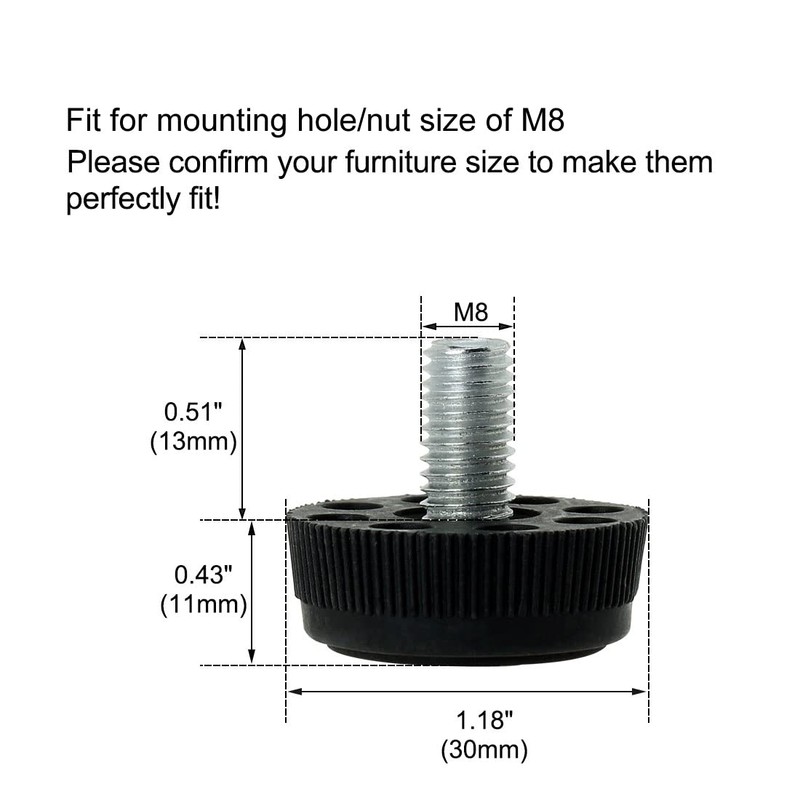 sourcingmap M8 x 13 x 30mm Furniture Glide Leveling Feet