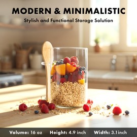 Overnight Oats Containers with Lids, Labels & Spoons (4 x 16oz) Glass Jars for Oatmeal, Meal Prep, Food Storage | Leak-Proof Mason Jars for Oats, Cereal, Yogurt, Chia Pudding [Thicker Glass 3mm]