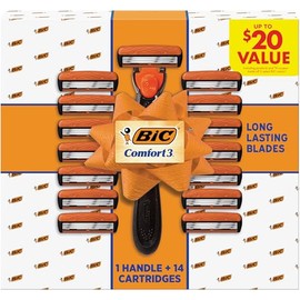 BIC Comfort 3 Refillable Men's 3-Blade Razors Holiday Gift Set, 1 Handle and 14 Cartridges, Stocking Stuffer for Men