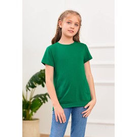 Haloumoning Girls Casual Short Sleeve T Shirts Color Block Tee Blouse Kids Loose Tunic Tops with Pockets Size 4-15 B-Green