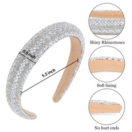 Amariver Silver Rhinestones Headbands for Women Sparkly Glitter Head Band Pearl Hair Band Bling Crystal Headband Diamonds Headbands Non-slip Fancy Hair Accessories for Women Girls