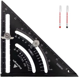 Dajianglx 7 Inch Plastic Carpenter Square, Woodworking Framing Square Double Scale, Adjustable Angle Triangle Ruler, Measurement Tool for Carpentry with 2 Pencils Black