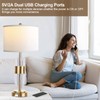 Table Lamp for Living Room with USB Ports, Gold Bedside