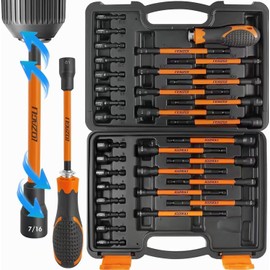 LOZAGU 33PCS Magnetic Nut Driver Set with Long Handle | 6 Inch Long Nut Driver Set | SAE and Metric | 1/4 Inch Hex Shank | Cr-V Steel