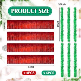Juexica 10 Set 4th of July Parade Float Decoration Including 6 Pcs 6.5 ft Tinsel Garland 4 Pcs 10 ft Metallic Foil Fringe Curtains for Float Party Parade(Red, Green, Vibrant Style)
