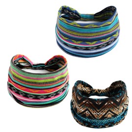 3PCS Boho Bandeau Headbands Wide Knot Hair Bands Stretch Elastic Floral Printed Hairband Yoga Sport Stylish Head Bands Hair Accessories for Women (Style1, One size)