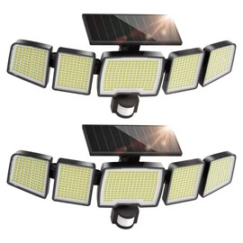 UME Solar Outdoor Lights 620 LED 4500LM, IP65 Waterproof Motion Sensor Outdoor Lights, 5 Heads Solar Security Flood Light 270 Wide Lighting Angle with 3 Modes for Garden Patio Yard - 2 Pack
