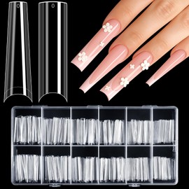 Kiiwah 240 Pcs XXL Clear Nail Tips, 2 Styles Extra Long False Nail Tips for Gel Extensions, No C Curve Half Cover Fake Nails Set for DIY Nail Art and Nail Salons