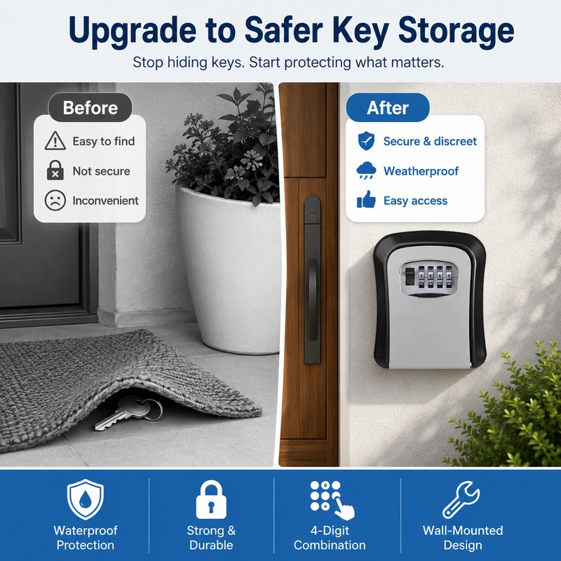Wall-Mounted Key Lock Box for Secure Access – Weather-Resistant 4-Digit