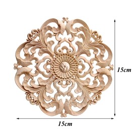 Zasvec Wooden Ornaments for Furniture, Pack of 2, Round Wood Carving Ornament, 15 cm, Wooden Ornaments, Cabinet, Furniture, Wall Corner Decorative Ornament for Cupboard, Door, Window