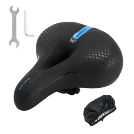 BWBIKE Large Comfortable City Bike Seat Wide Saddle Shock Absorbing Memory Foam Padded Exercise Bicycle Seat Waterproof Leather Cover Universal Soft Replacement Cycling Cushion, Blue