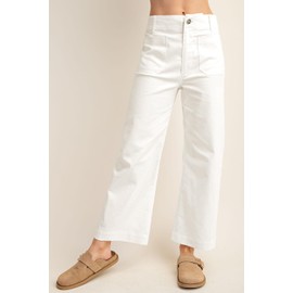 miduo Womens Fashion Casual Button High Rise Zipper Cropped Straight Wide Leg Pants Trousers with Pockets White 27