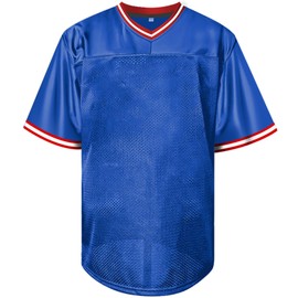 Atonmore Men Blank Plain Football Jersey, Adult Hip Hop Hipster Short Sleeve Mesh Pullover Shirts,Custom Sports Uniforms for Party(BE-Blue,Medium)