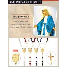 FaithHeart Rosary Necklace, Crucifix for Women, Car Rosary Necklace with Picture of Mary, Christopher, Michael, Catholic Rosary, God’s Eye Chain as Gifts, Stainless Steel, No Gemstone