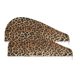 xigua Stylish Leopard Print Microfiber Hair Towel Wrap 2PCS Rapid Drying Hair Towel Quick Dry Hair Turban Magic Instant Dry Hair Cap for Women and Men