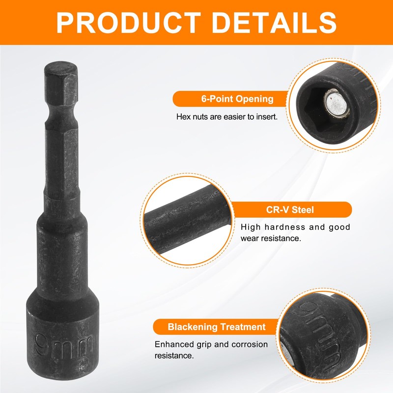sourcing map Magnetic Nut Driver 9mm Hex Drive Socket CR-V