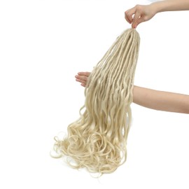 Aguacor Loose Wave Dreadlocks Synthetic French Curly Double Ended Dreadlock Extensions 24inches 10 Strands Thin Soft Blonde Spanish Curly DE Dreadlock Extensions for Women (10 Strands, 613#)