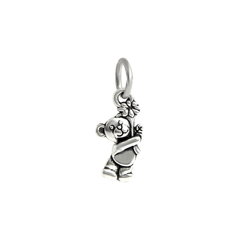 Dangle Teddy Bear with Flower Charm Bead for Charms Bracelets