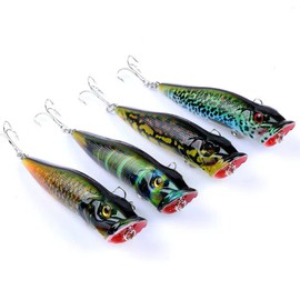 ChGioMou 4 Pack Topwater Popper Fishing Lure, Realistic Popper Bait with 3D Painted Design,Hard Lure for Bass,Trout,Pike in Freshwater Saltwater 050