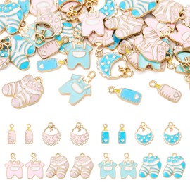 Bestewelry 40Pcs Alloy Baby Charms 8 Styles Colorful Enamel Baby Theme Charms Cute Cartoon Baby Clothes Bottle Charms for DIY Crafts Bracelet Necklace Keychain Jewelry Making