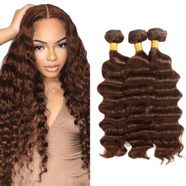 22 24 26 Inch DiexrLamx Hair Brown Bundles Color #4 Deep Wave Bundles 8A Brazilian Virgin Remy Hair 3 Bundles Dark Brown Hair Extensions 300g