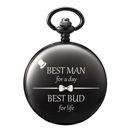 TREEWETO Mens Engraved Pocket Watch Best Man Gifts for Wedding Proposal Gift -Best Man for a Day Pocket Watches for Men, Black