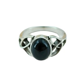 Navya Craft Keltischer Knotenring aus schwarzem Onyx Statement-Versprechensring aus 925er Sterlingsilber für Frauen natürlicher ovaler schwarzer Onyx-Edelstein handgefertigt (55 (17.5))