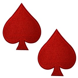 2 X Red Spades Poker Cards - Iron On Embroidery Patchs (7 x 6cm)