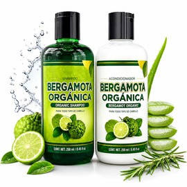 Champú Bergamota Orgánica + Acondicionador (16.9 fl oz) con Aloe Vera y Romero | SHAMPOO ORGÁNICO BERGAMOTA con Sábila & Romero + Acondicionador 500 ml Biotina