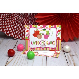 You Are Awesome Sauce Apple Themed Valentine's Day Cards for Kids to give to Friends & Classmates, Thirty (30) 3.5" x 5" Fill In Cards (Without Envelopes) by AmandaCreation