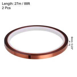 sourcing map Heat Tape, 2 Pack 6mmx27m 88ft High Temperature Heat Resistant Tape for Sublimation,Heat Press,Heat Transfer, Soldering, Circuit Board