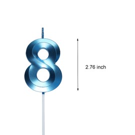 Qj-solar 2.76 inch Blue 8 Birthday Candles,3D Number 8th Cake Topper for Birthday Decorations No 18 81 82 83 84 85 86 87 88 89