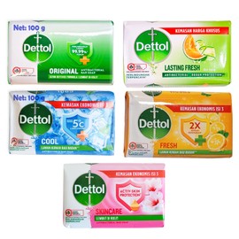 Dettol Antibacterial Bar Soap – 5 Pack – Cool, Fresh, Original, Skincare, Lasting Fresh – 100g Each – pH Balanced & Family Safe