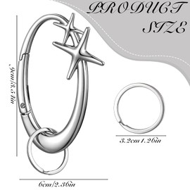 Liliaafar 3 Pcs Y2k Star Carabiner Keychain Cool Stainless Steel Belt Loop Clip Starlight Heavy Duty Carabiner Clasp Snap Hook Holder Key Buckle for Punk Key Buckle