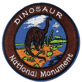 Dinosaur National Monument 3" Embroidered Patch DIY Iron or Sew-on Decorative Vacation Souvenir Applique Wander Nature Wildlife Hike Trek Camping Explore Mountains Stars Moon Scout Guide Ranger