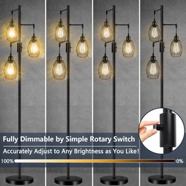 LTBLIGHT Floor Lamps for Living Room, 68-Inch Industrial Tree Floor Lamp with 3 Dimmable Vintage Edison Bulbs, Standing Light for Bedroom Office Dinning Room, Black