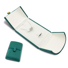 FuninCrea Small Travel Jewellery Box Set for Ring Necklace Earring Bracelet, Velvet Jewellery Storage Case Fashionable Jewelry Box Portable Jewelry Organiser Display Case (green)